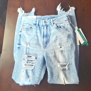 H&M Light Blue High Rise Distressed Jeans